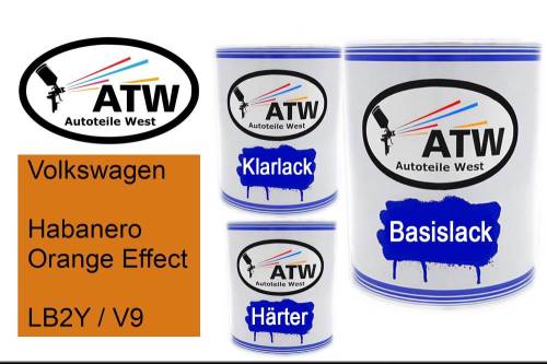 Volkswagen, Habanero Orange Effect, LB2Y / V9: 1L Lackdose + 1L Klarlack + 500ml Härter - Set, von ATW Autoteile West.